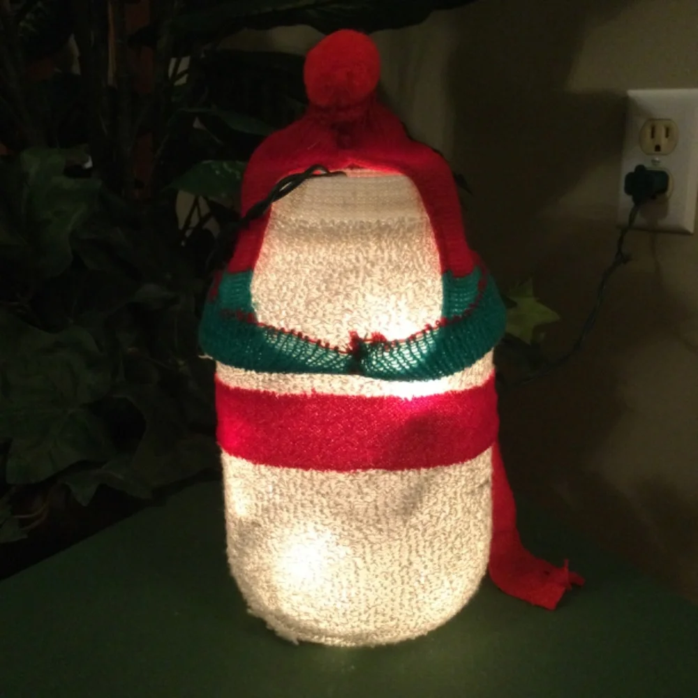 Winter Christmas Snowman Lighted Plug-in Mason Jar Handcrafted